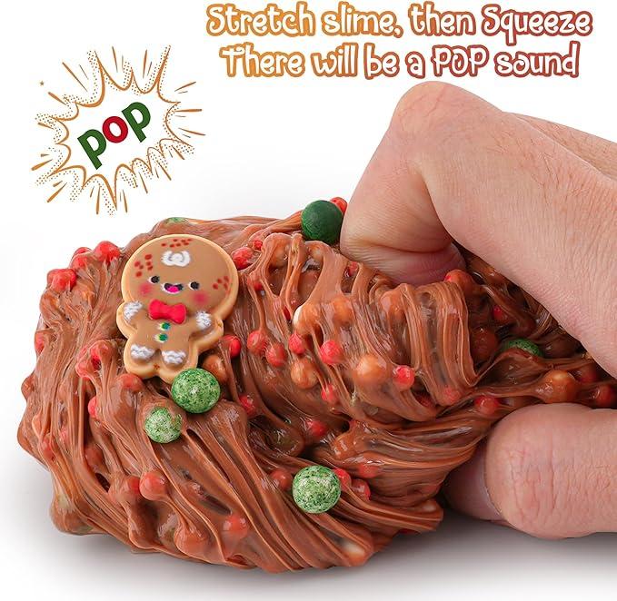 Christmas Stocking Stuffers for Kids, Gingerbread Man Brown Foam Slime, Good Stretchy & Non-Sticky Crunchy Slime, Girls Gifts & Boys Gifts Birthday Easter Hallowmas Christmas Slime Sensory Toys