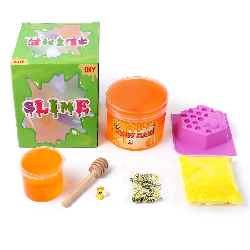 Honey Crystal Slime Glue with Cute Bee Ornaments, Transparent Glass Magic Texture Super Soft Non-Stick Slime Party Gift for Girls and Boys