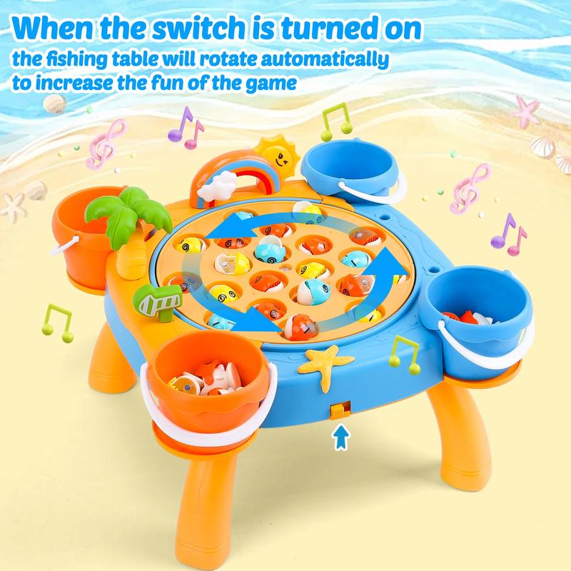 Fishing Game Play Set 31 Fish 2 Poles Rotating Fishing Game Board With Music Pink Fishing Toy Games Gift