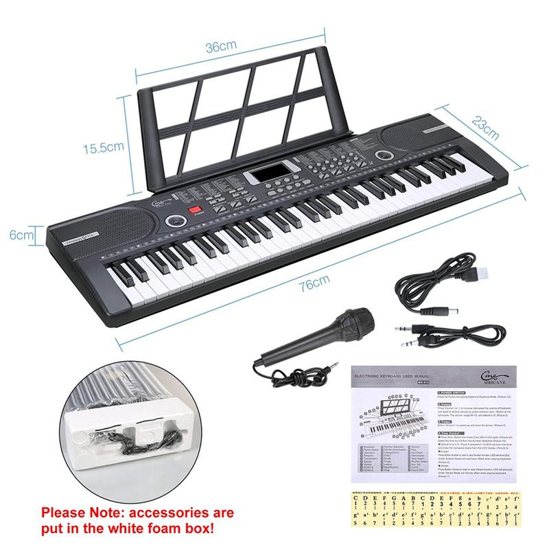 61 Key Music Electronic Keyboard Electric Digital Piano Organ w  Music Stand & Mic