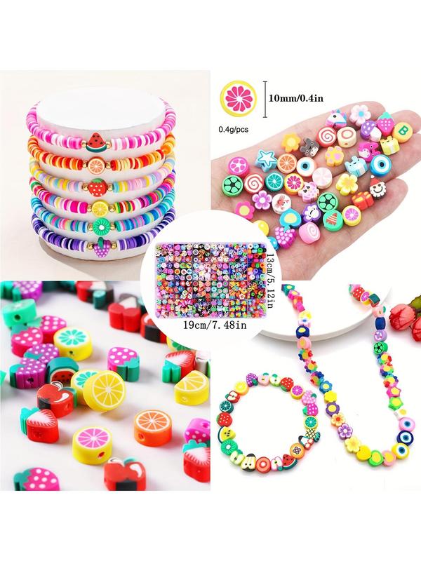 Polymer Clay Beads Bracelet Making Kit, 22 Style Cute Fun Beads, Fruit Flower Animal Cake Butterfly Heart Beads Charms for Jewelry Necklace Earring Making, DIY Jewelry Accessories for Women