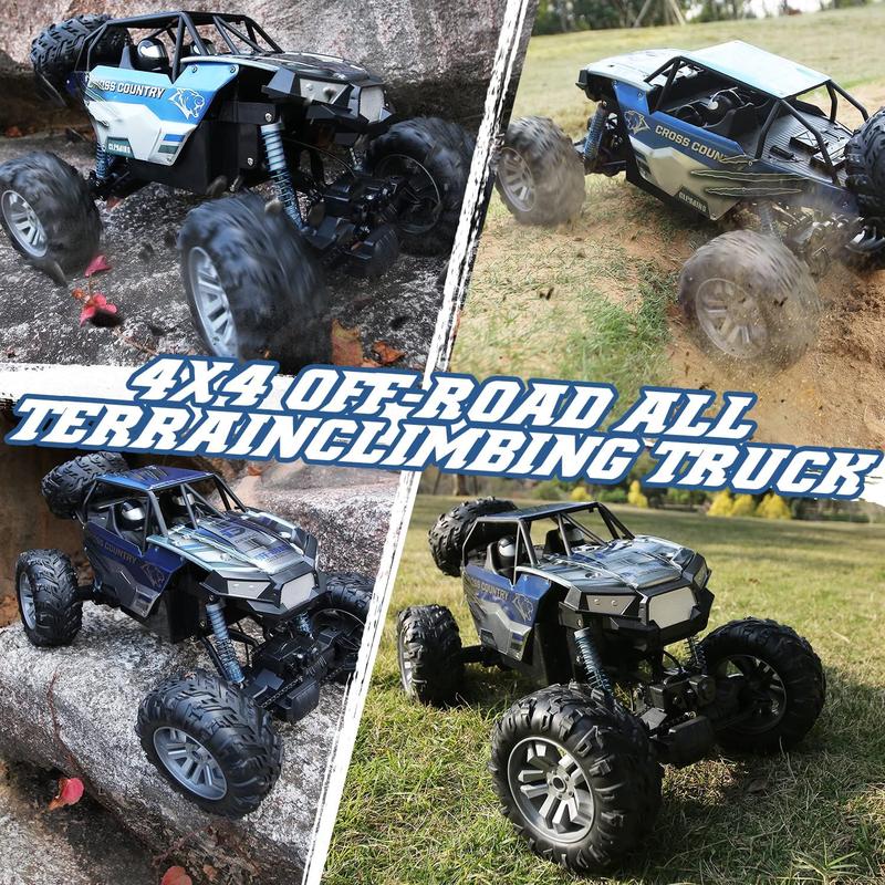 DE60 Large 1:8 Scale Upgraded RC Car, Off-Road Monster Truck with Realistic Sound, 2.4GHz 4WD Rock Crawler, All-Terrain Climbing, 2 Batteries for 80 Minutes of Play