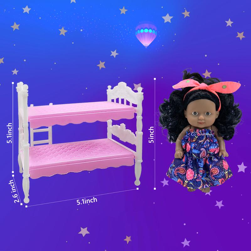 3 Pcs Mini Baby Dolls with Bunk Bed Set, Black Baby Dolls, African American Dolls Curly Hairs, Little Mini Reborn Babies, Cute Doll for Girls Kids, Birthday Baby Shower Party Gifts doll house christmas  miniatures