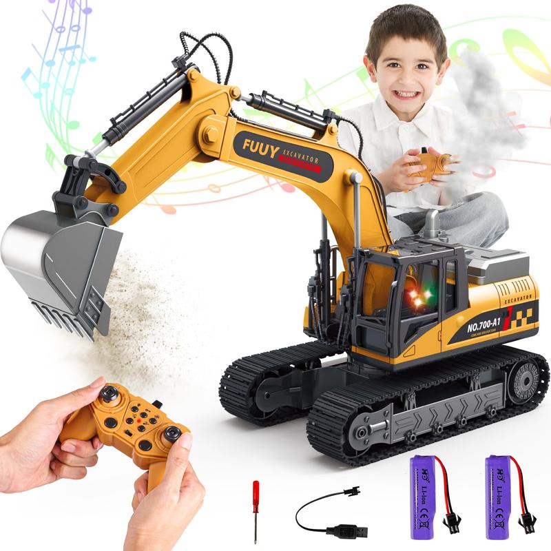 Remote control excavator toy with multi-channe!joystick and strong alloy bucket, birthday andChristmas gift for boys and girls white memorytraining and observation remote control excavator