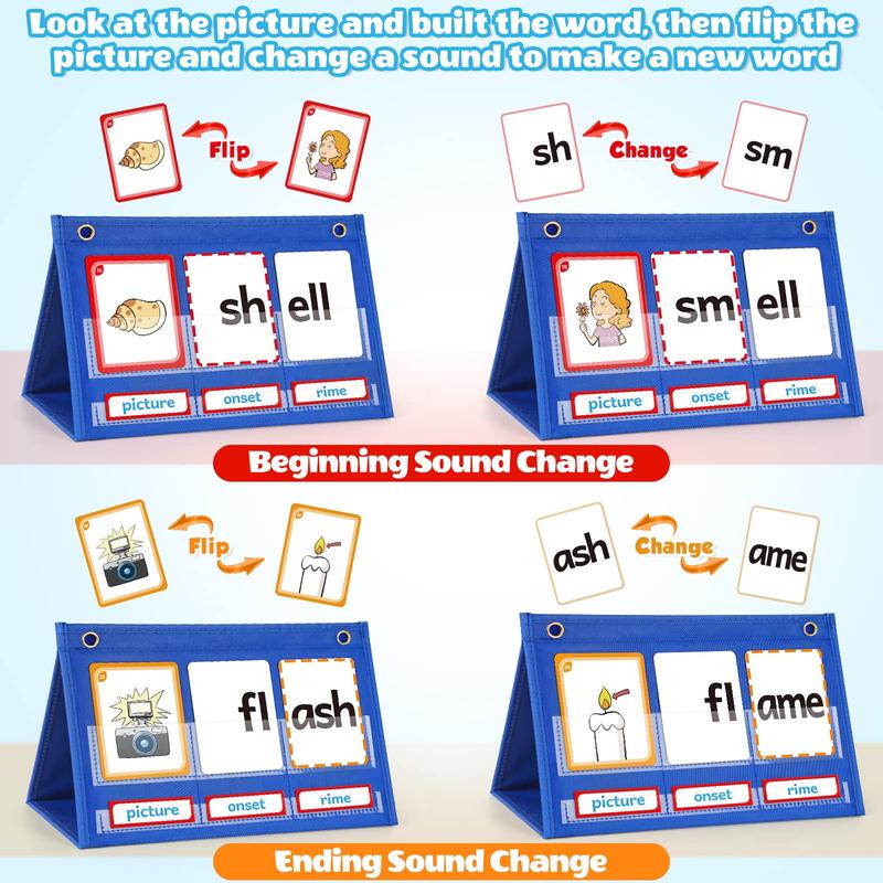 Torlam Blends & Digraphs Pocket Chart, Onset Rime Phonics Games Sight Word Flash Cards, Educational Spelling Reading Learning Blending Board