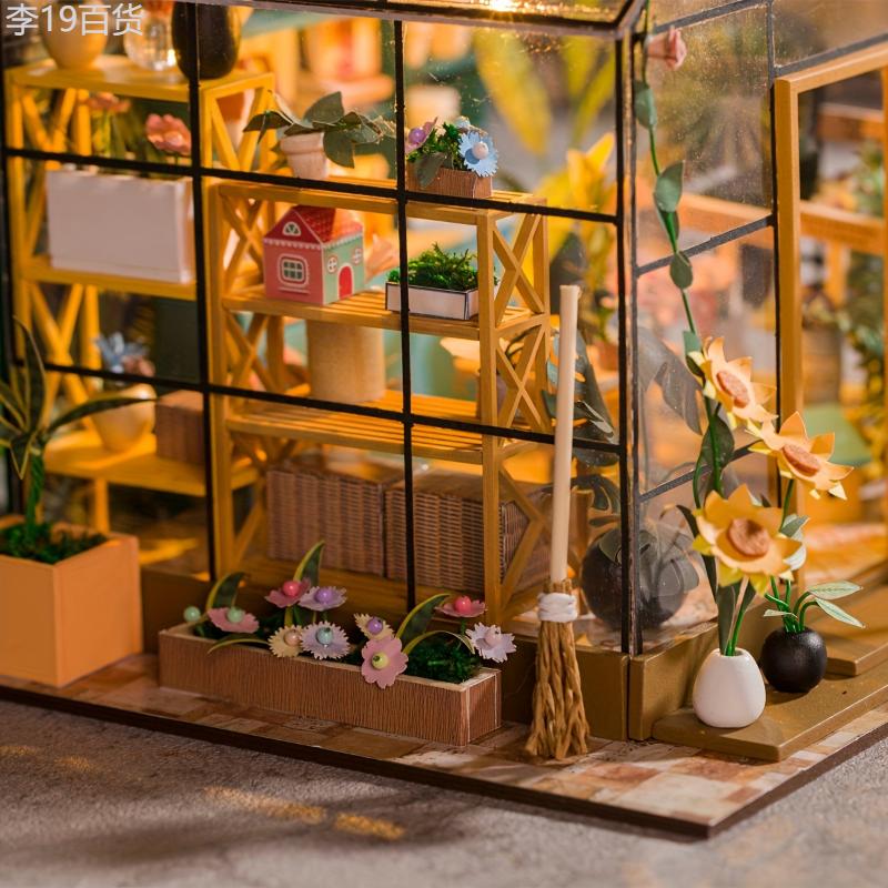 Mini Handmade DIY Wooden Assembly Sunshine Flower House Building Model, Doll House Set With Furniture Home Decorations Art House Ornaments, Creative Birthday Gift Valentine's Day Gift (without Glue battery)