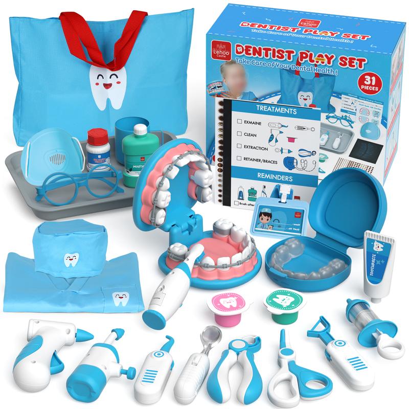 Boy Doctor Theme Kit for Kids, Doctor Playset with Storage Bag & Real Stethoscope Toy, Dentist Kit Play Set, Pretend Play Super Smile Dentist Kit w  Teeth And Dental Accessories Toy with Carrying Bag, Education Toy for Kids,