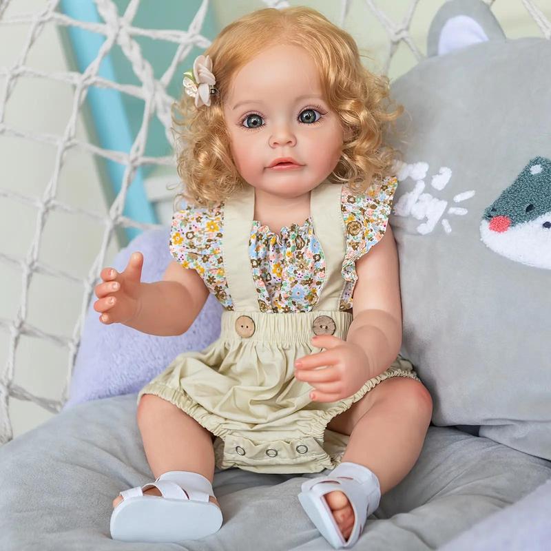 Realistic Reborn Girl Doll, 1 Box Cute Soft Silicone Newborn Doll, 22 Inch Alive Soft Cute Play House Toy, Handmade Gift for Child