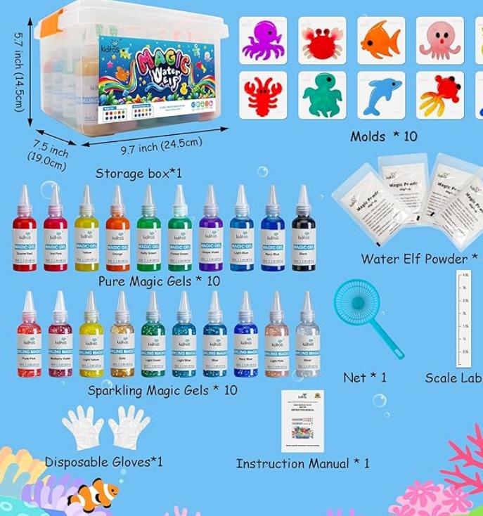 Aqua Fairy Water Gel Kit Magic WaterElf Toy 20 Colors Magic Gel Aqua Art10 Molds Squishy Maker Party FavorBirthday DIY STEM Christmas Gifts