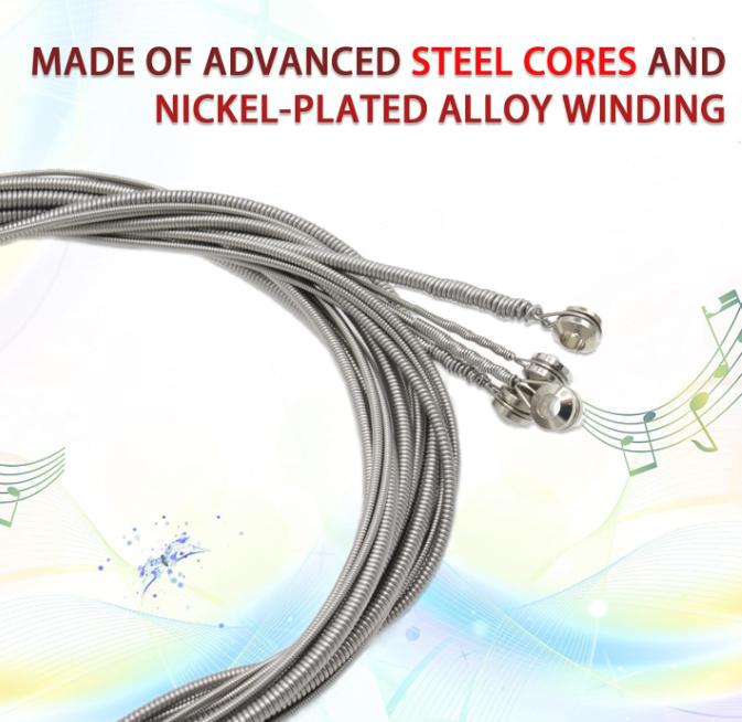 Stainless Steel 4 String Bass Guitar Strings, Electric Bass 4 Strings Replacement Set with Small Ball Ends, Compatible with Acoustic Bass, 4 String Bass Instrument Accessories