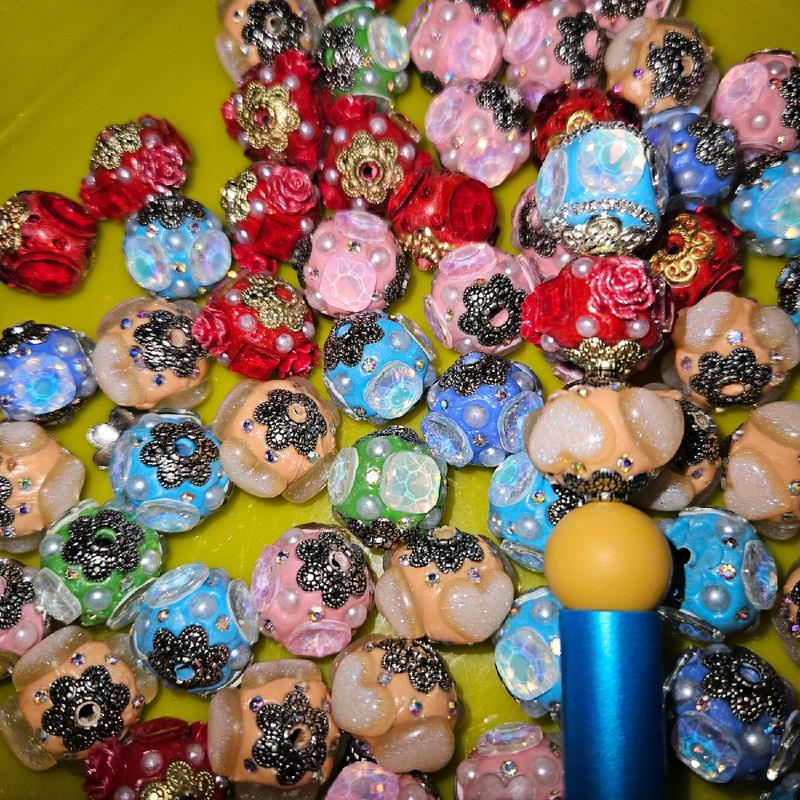 fancy beads clay and resin flower crystals and butterfly with pearls click your opens below mixed colors per bundle. 16mm handmade diy for beaded pens and jewelry making.