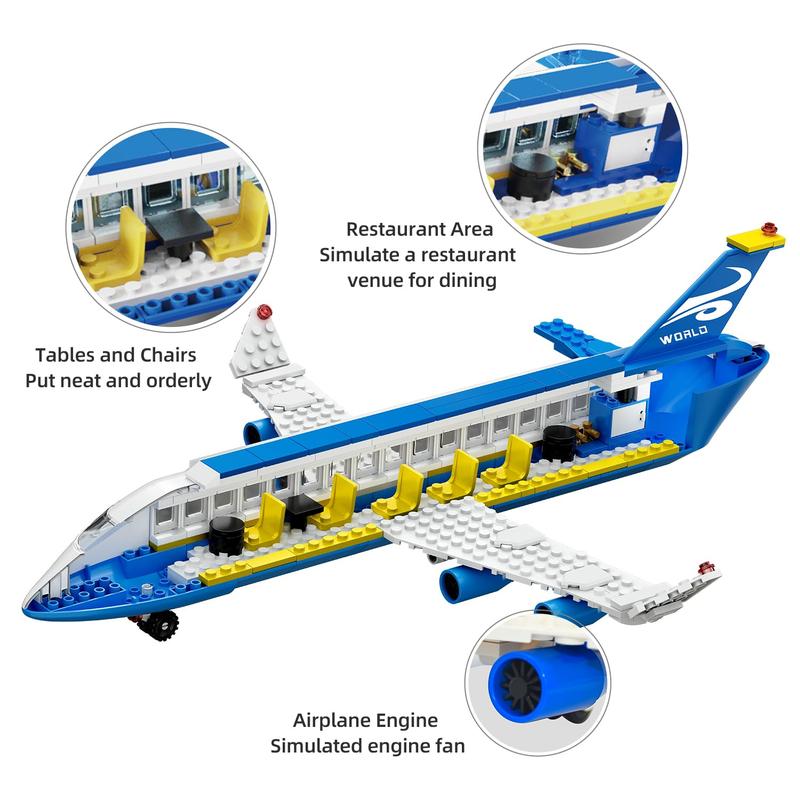 City Passenger Airplane Building Set, 6 IN1 Airplane Bricks Toy-Airbus, Creative Building Projects with Shuttle Bus,  Gift for Boy and Girl Ages 6+