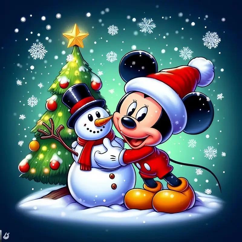 Snowman & Mickey Mouse Pattern Diamond Arts Colorful Painting Kit without Frame, DIY 5D Diamond Arts Crafts for Home Wall Art Decor