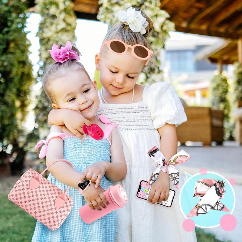 Play Purse for Little Girls, 32PCS Toddler Purse with Pretend Makeup for Kids, Princess Toys Includes Handbag, Phone, Wristwatch, Silk Scarf Kids Toy Purse Birthday Gift for Girls 3 4 5 6 +