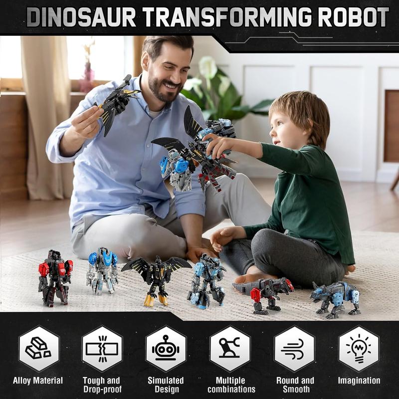 Transforming Robot Dinosaur Toys - 4-in-1 STEM Dinosaur Transform to Robot Toys, 11 Shapes Transforming Toys for Kids Child