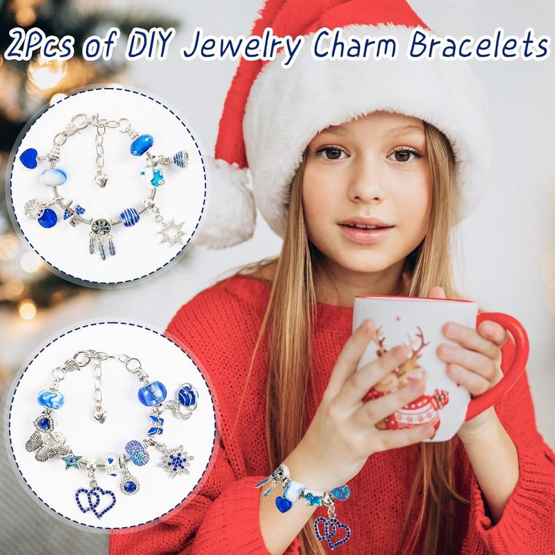 [Maly Home] Advent Calendar Charm Bracelets 2024 - 24 Days Christmas Countdown DIY Jewelry Kit with Blue Charms