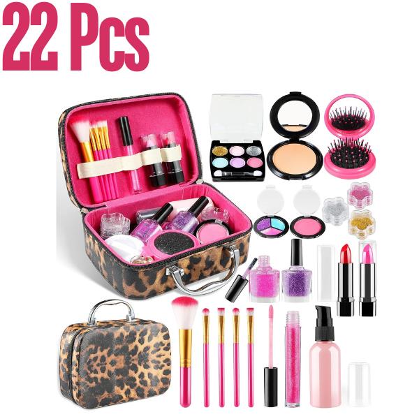 Kids Makeup Kit for Girls, Washable , 23PCS Real Set, Safe & Non-Toxic Little Girls Makeup Kit Pretend Play Makeup for Kids Girls for Christmas