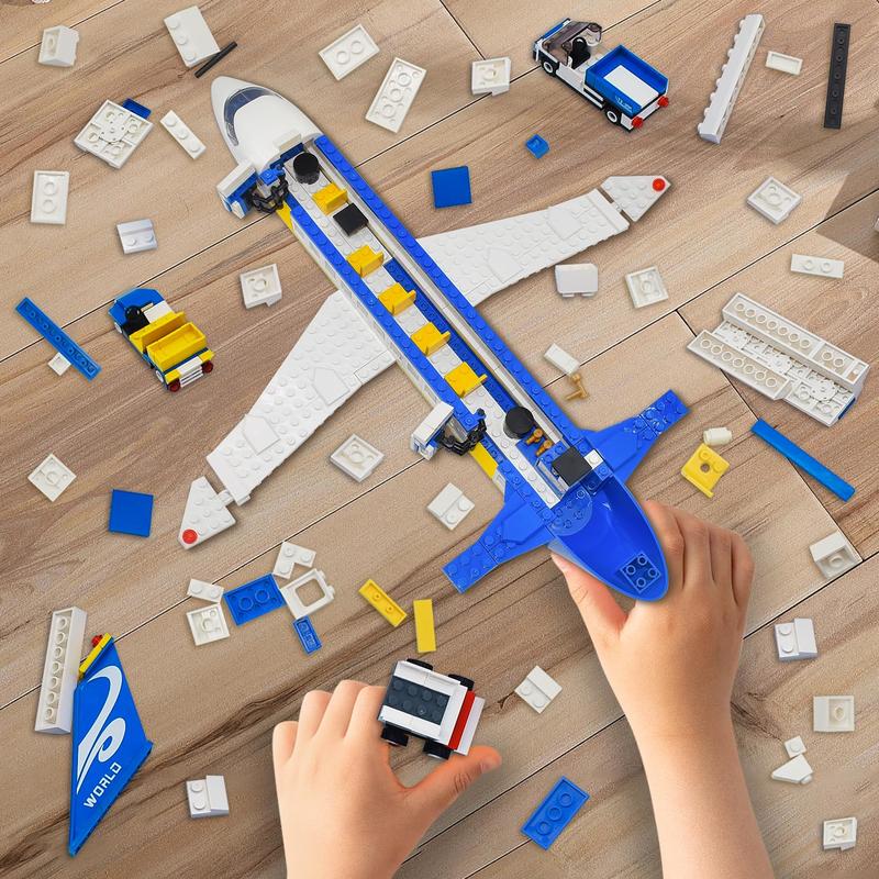 City Passenger Airplane Building Set, 6 IN1 Airplane Bricks Toy-Airbus, Creative Building Projects with Shuttle Bus,  Gift for Boy and Girl Ages 6+