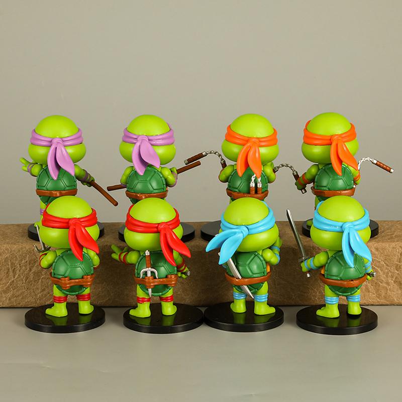 4inch Cartoon Turtles Characters Leonardo Statues Set of 8, Anime Theme Cute Desktop Decor Ornaments of Raphael Michelangelo Donatello, Cake Toppers