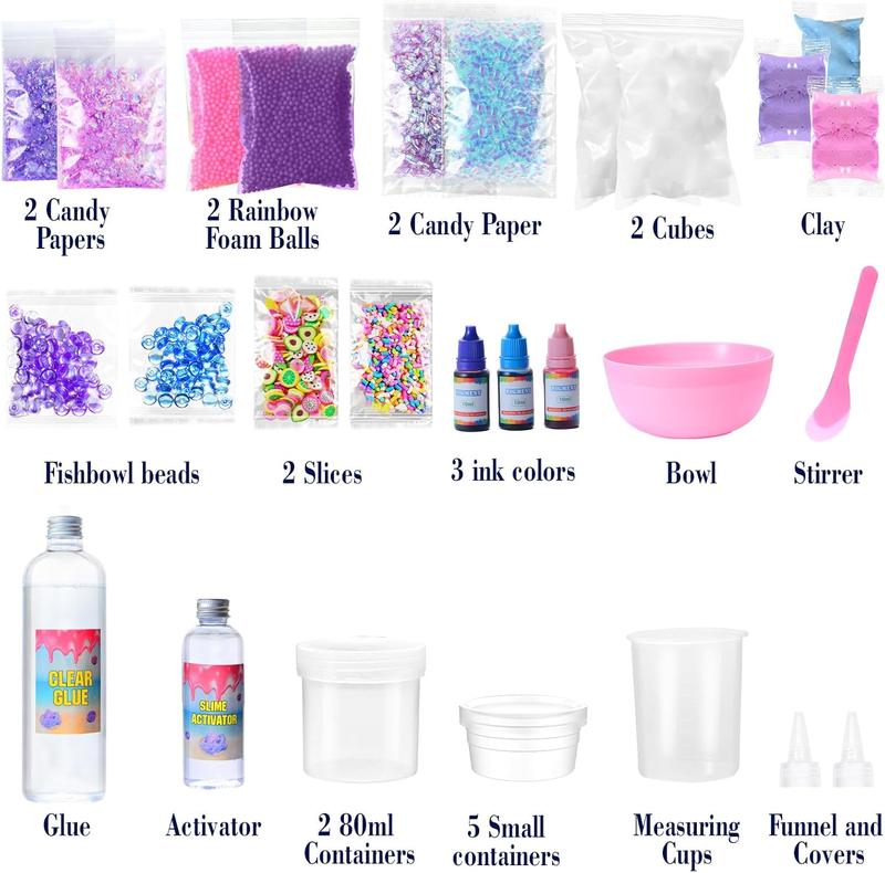 Slime Kit Confetti Slime, Glimmer Crunchy Slime, Foam Slime, Jelly Cubes Slime, Stress Relief Toys, Party Favors for Kids