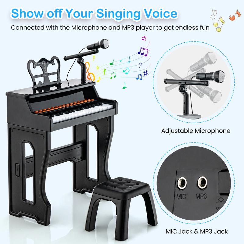 FestivalJoy-37 Keys Music Piano with Microphone Kids Piano Keyboard with Detachable Music Stand-Black