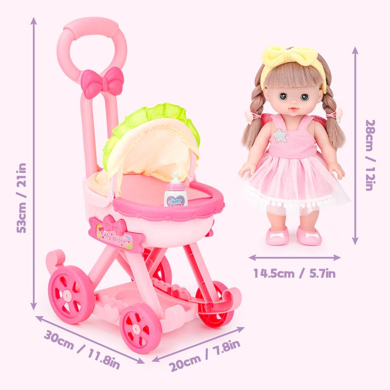 deAO Doll Stroller with 12 inch Doll,12