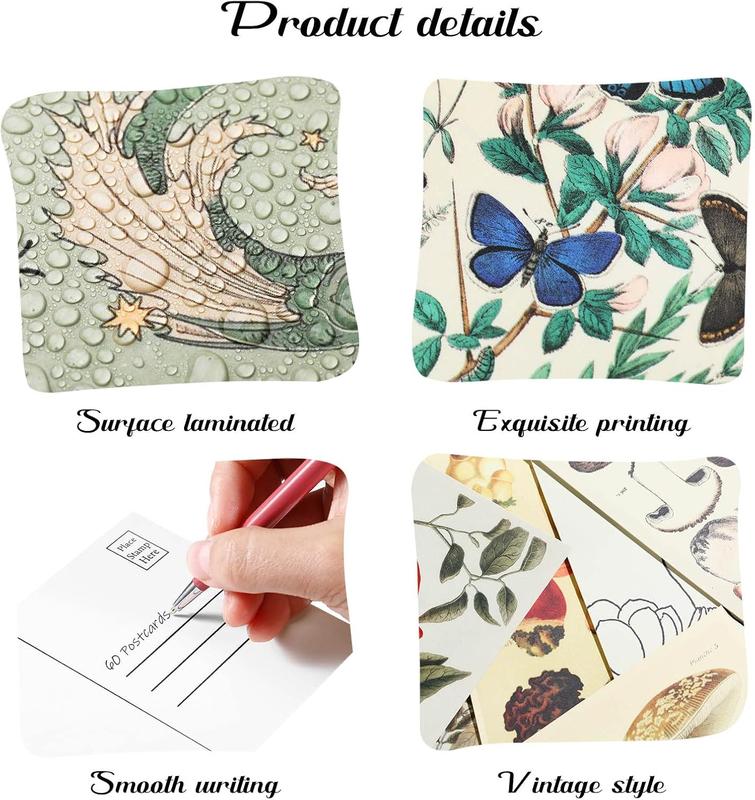 60  Vintage Collection Postcard Set Retro Style Botanical Butterfly Mushroom  and Ephemera Postcards for DIY Card Paper