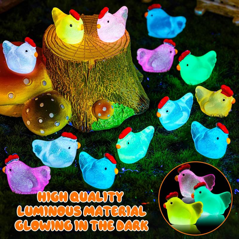 Luminous Mini Chicken Figurines, 20pcs set Resin Miniature Animals, Tiny Chickens Miniature Glow in The Dark for Dollhouse, Micro Landscape, Christmas Gift