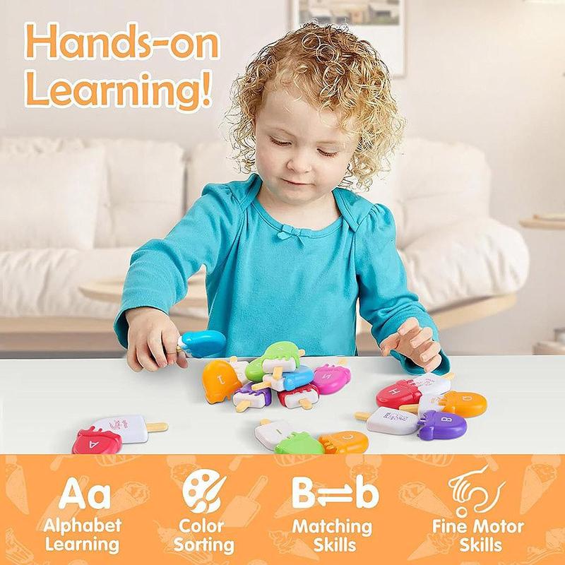 Letters Matching Ice Cream Alphabet Learning Toys, Puzzle Toys ABC Games Alphabet Learning Playset, Preschool Learning Activities Stacking Toys for Makes Learning Fun, Play Ice Cream Set