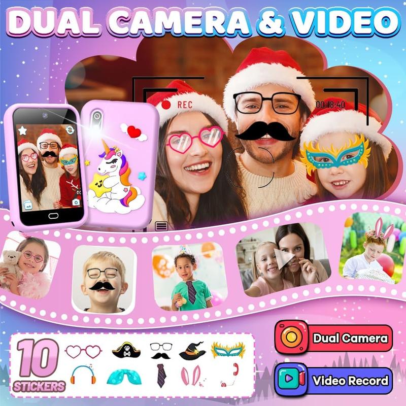 Unicorn Kid Toy Smart Phone for Boy Girl Age 3 4 5 6 7 8 with Dual Camera 28 Puzzle Game 8G TF Card Music Video Play Audible Story Knowledge Card Toddler...