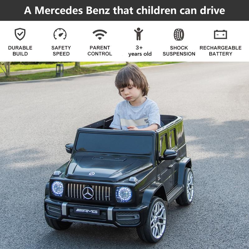 Mercedes Benz G63 Kids Ride On Car, 12V Electric Vehicle with Remote Control, Double Open Doors, Music, Bluetooth, Wheels Suspension, Black