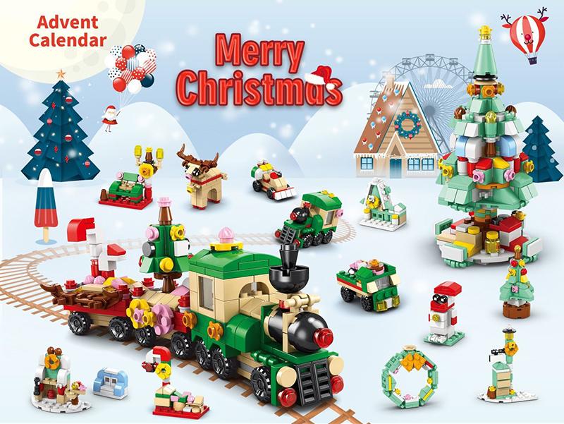 Christmas Building Blocks for Kids - 2024 Christmas 24 Days Countdown Calendar Gift Box for Kids Aged 8-12 Christmas Tree Track Car Building Blocks micro bricks buildingbrickset construction pvc free buildingblocks