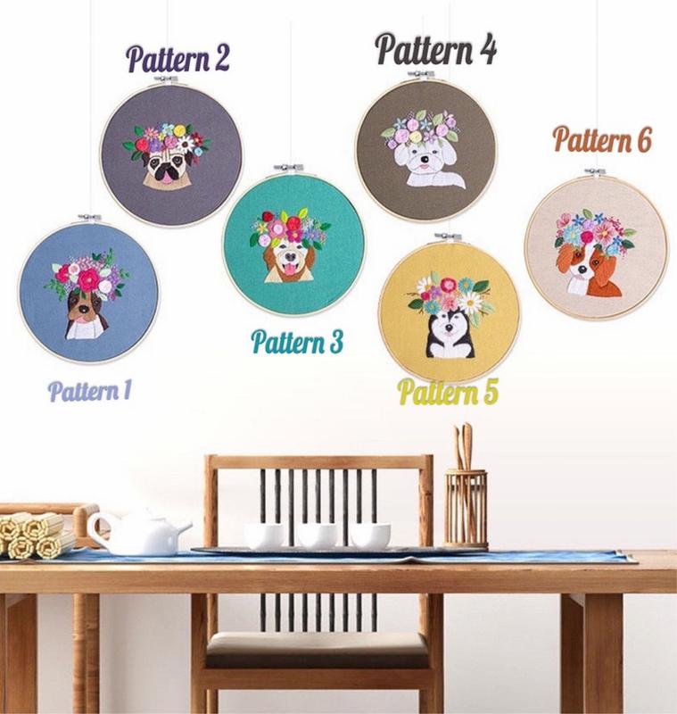 Embroidery Kit For Beginner| Modern Embroidery Kit with Pattern| Pet Embroidery Full Kit with Needlepoint Hoop| DIY Craft Kit Dog Pattern