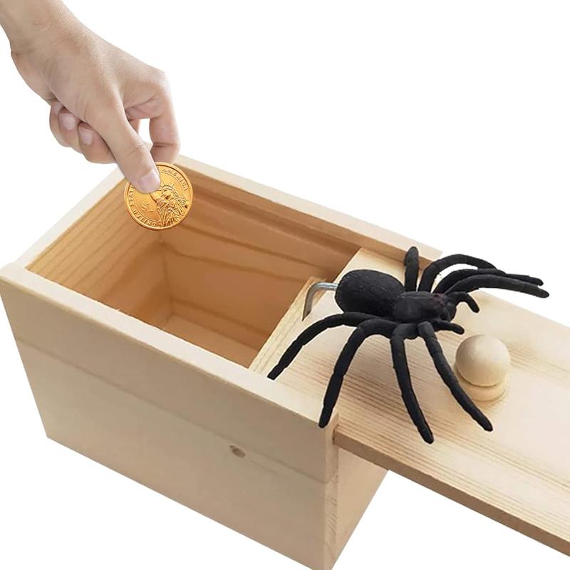 Fake Spider in a Box Prank Gift for Adults Kids,Handmade Wooden Pop Out Scare Surprise Boxes Joke Toys Halloween