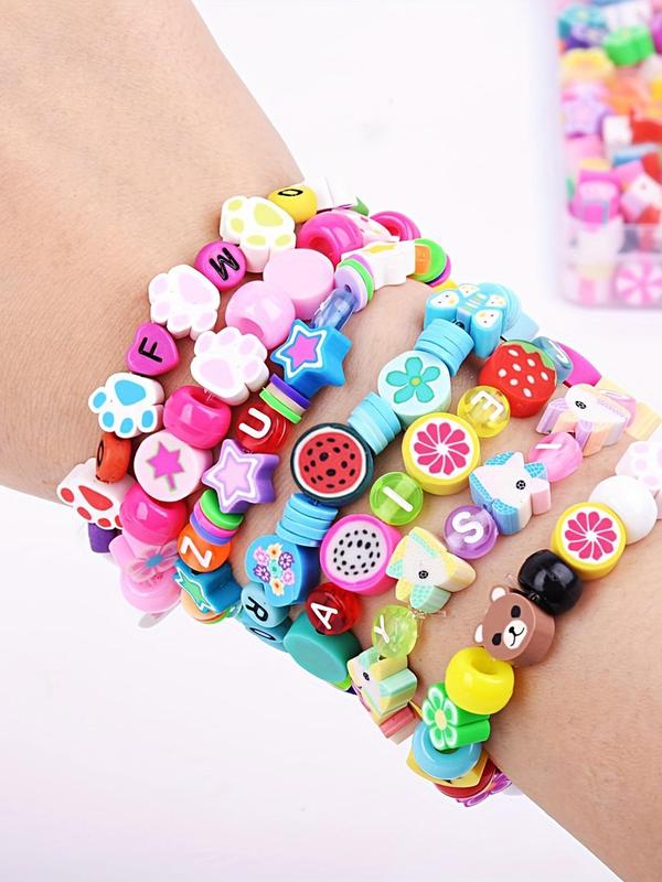 Polymer Clay Beads Bracelet Making Kit, 22 Style Cute Fun Beads, Fruit Flower Animal Cake Butterfly Heart Beads Charms for Jewelry Necklace Earring Making, DIY Jewelry Accessories for Women