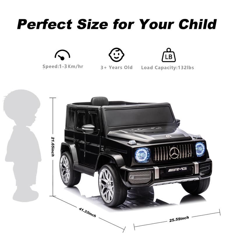 Mercedes Benz G63 Kids Ride On Car, 12V Electric Vehicle with Remote Control, Double Open Doors, Music, Bluetooth, Wheels Suspension, Black