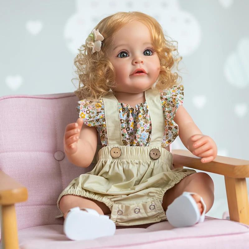 Realistic Reborn Girl Doll, 1 Box Cute Soft Silicone Newborn Doll, 22 Inch Alive Soft Cute Play House Toy, Handmade Gift for Child