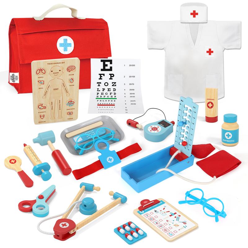 Boy Doctor Theme Kit for Kids, Doctor Playset with Storage Bag & Real Stethoscope Toy, Dentist Kit Play Set, Pretend Play Super Smile Dentist Kit w  Teeth And Dental Accessories Toy with Carrying Bag, Education Toy for Kids,