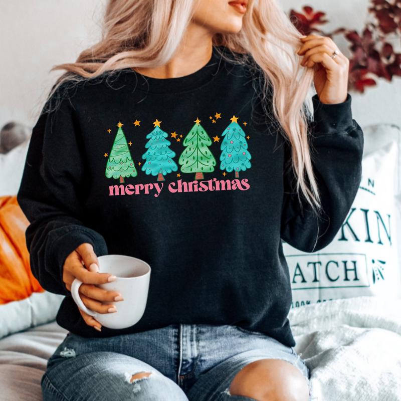 (shirt not included)Merry Christmas Trees -  Matte Clear Film Transfer