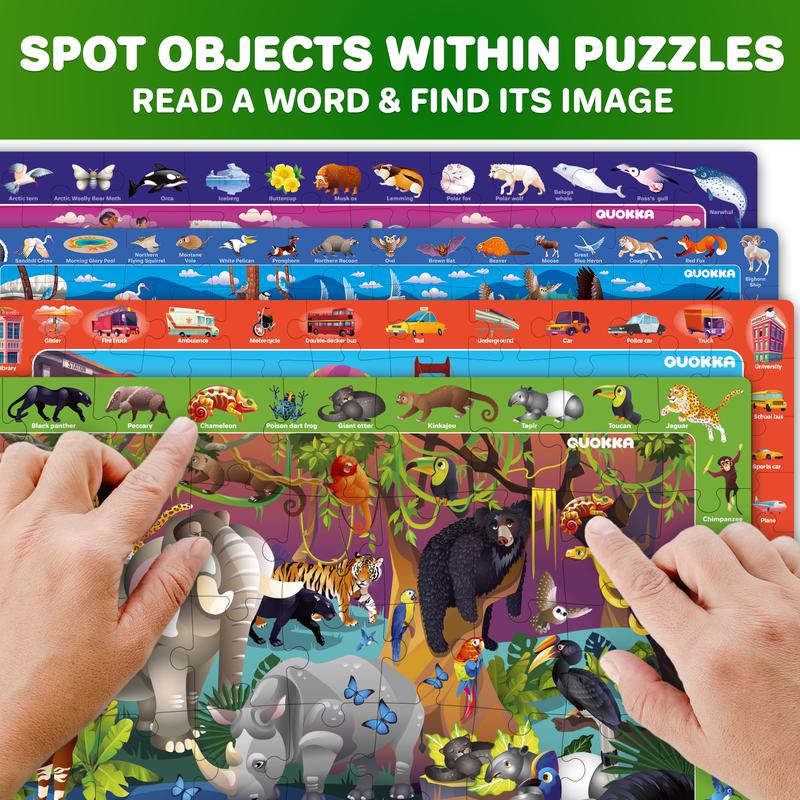 QUOKKA 4 Set 30-60 Piece Puzzles for Kids | Search & Find Animals - Challenging Jigsaw Puzzles for Kids' Development & Play