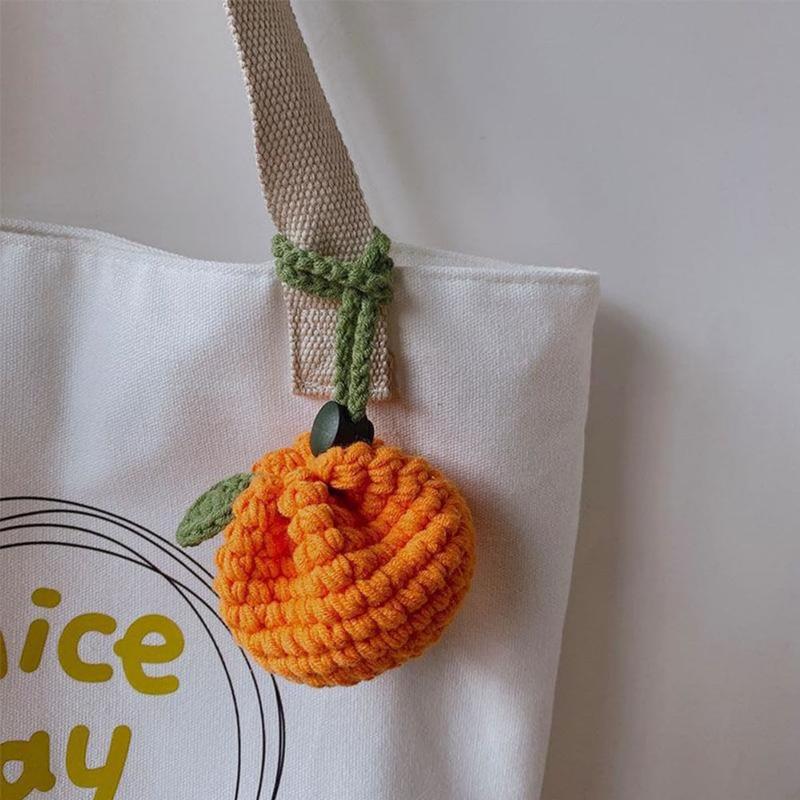 Cute Tangerine Shaped Small Storage Bag, Crochet Drawstring Bags, Mini Handwoven Cotton Handbag, Coin Purse Pouch, Orange Knitting Change Wallet, Earbuds Protective Case, Handmade Gift for Women and Girls