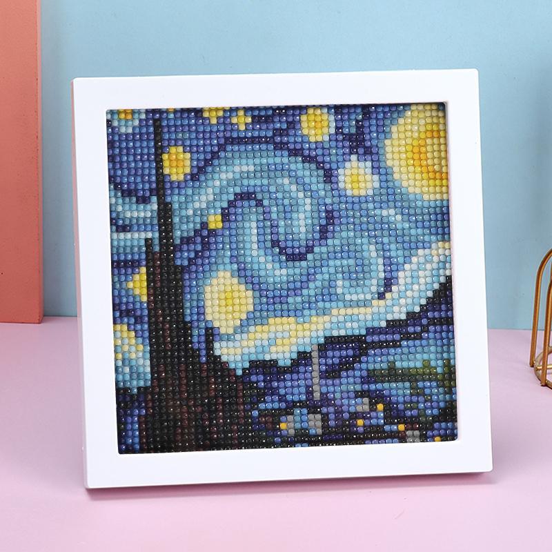 Starry Night Van Gogh Pattern DIY Diamond Art Painting Kit with Frame, 1 Set DIY 5D Diamond Art Painting Kit, DIY Wall Art Decor