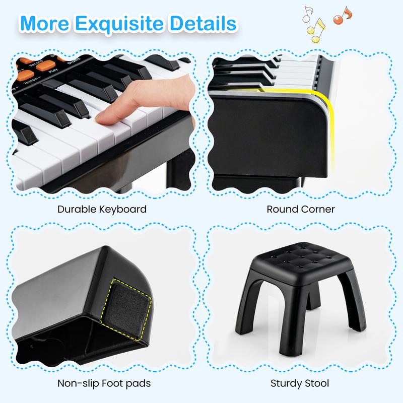 FestivalJoy-37 Keys Music Piano with Microphone Kids Piano Keyboard with Detachable Music Stand-Black