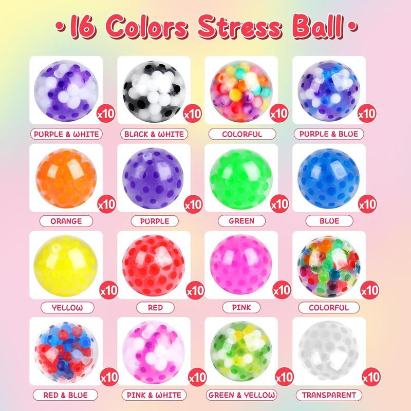 160 Pack Stress Balls for Adults, Bulk Squishy Ball, Sensory Stress Balls Set, Anti-Anxiety and Fidget Balls to Relax, Prize Box for Friends, Party Favors, Birthday Gifts