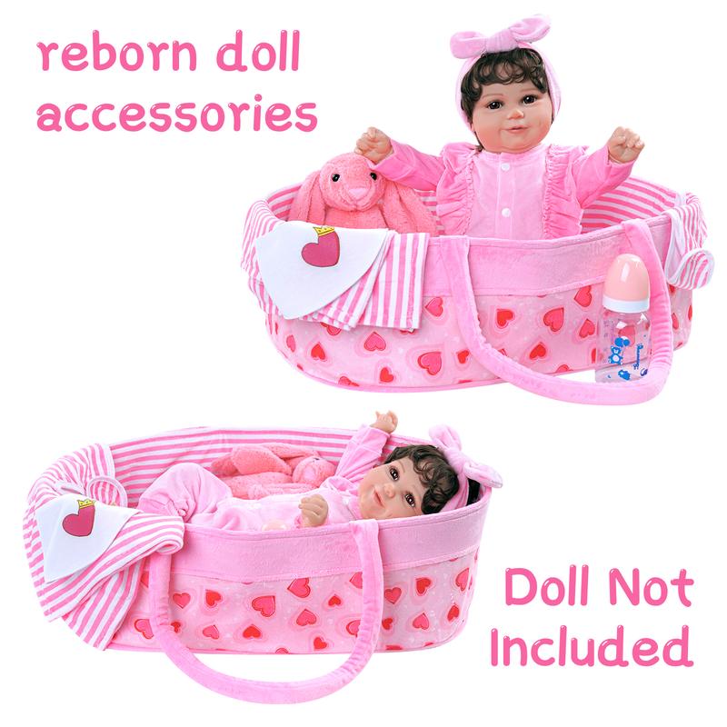 BABESIDE 8 Pcs Reborn Baby Doll Clothes with Bassinet for 17-22 Inch Baby Doll, Baby Doll Clothes Outfit Accessories fit Newborn Baby Doll Girl