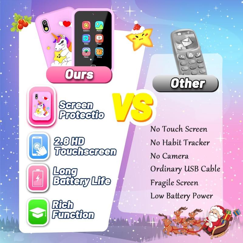 Unicorn Kid Toy Smart Phone for Boy Girl Age 3 4 5 6 7 8 with Dual Camera 28 Puzzle Game 8G TF Card Music Video Play Audible Story Knowledge Card Toddler...