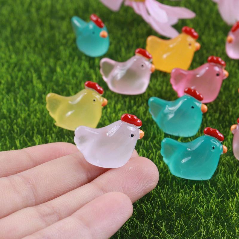 Luminous Mini Chicken Figurines, 20pcs set Resin Miniature Animals, Tiny Chickens Miniature Glow in The Dark for Dollhouse, Micro Landscape, Christmas Gift