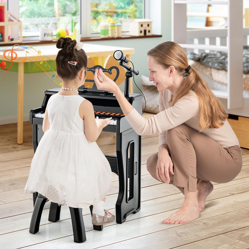 FestivalJoy-37 Keys Music Piano with Microphone Kids Piano Keyboard with Detachable Music Stand-Black