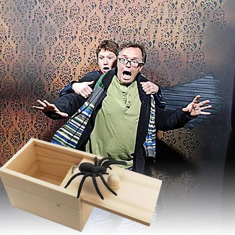 Fake Spider in a Box Prank Gift for Adults Kids,Handmade Wooden Pop Out Scare Surprise Boxes Joke Toys Halloween