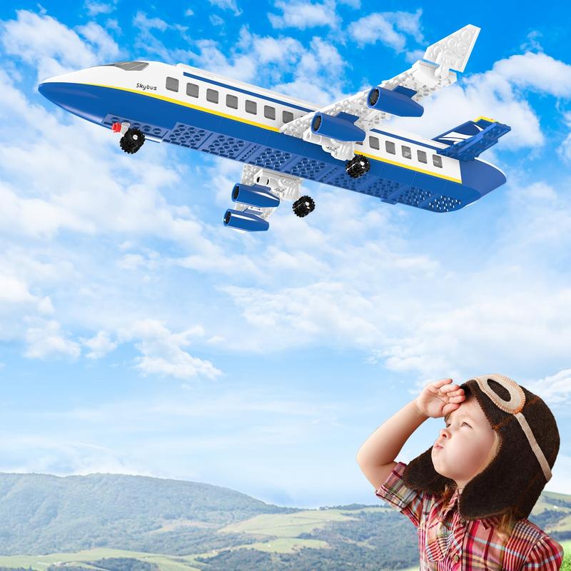 City Passenger Airplane Building Set, 6 IN1 Airplane Bricks Toy-Airbus, Creative Building Projects with Shuttle Bus,  Gift for Boy and Girl Ages 6+